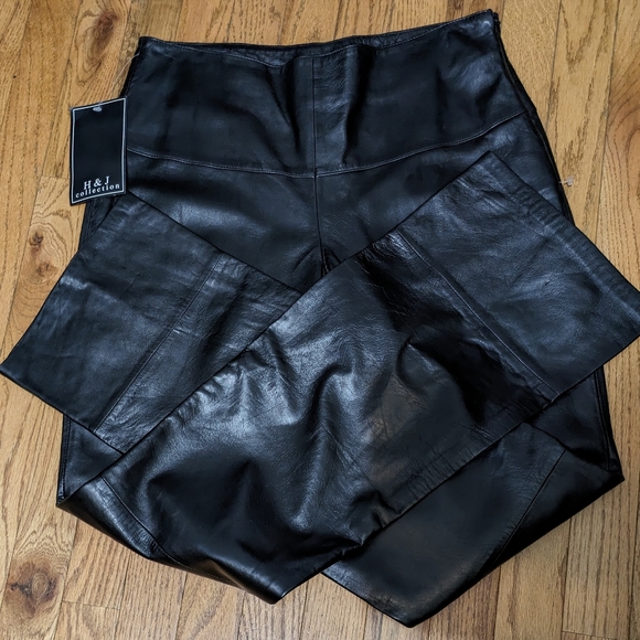 H & J COLLECTION Pants - Genuine Size 12 Leather Pants Black